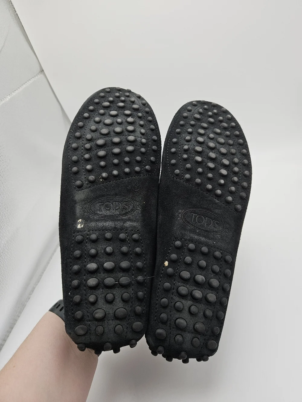Tod's black suede Gommino driving shoes penny loafer size 37.5